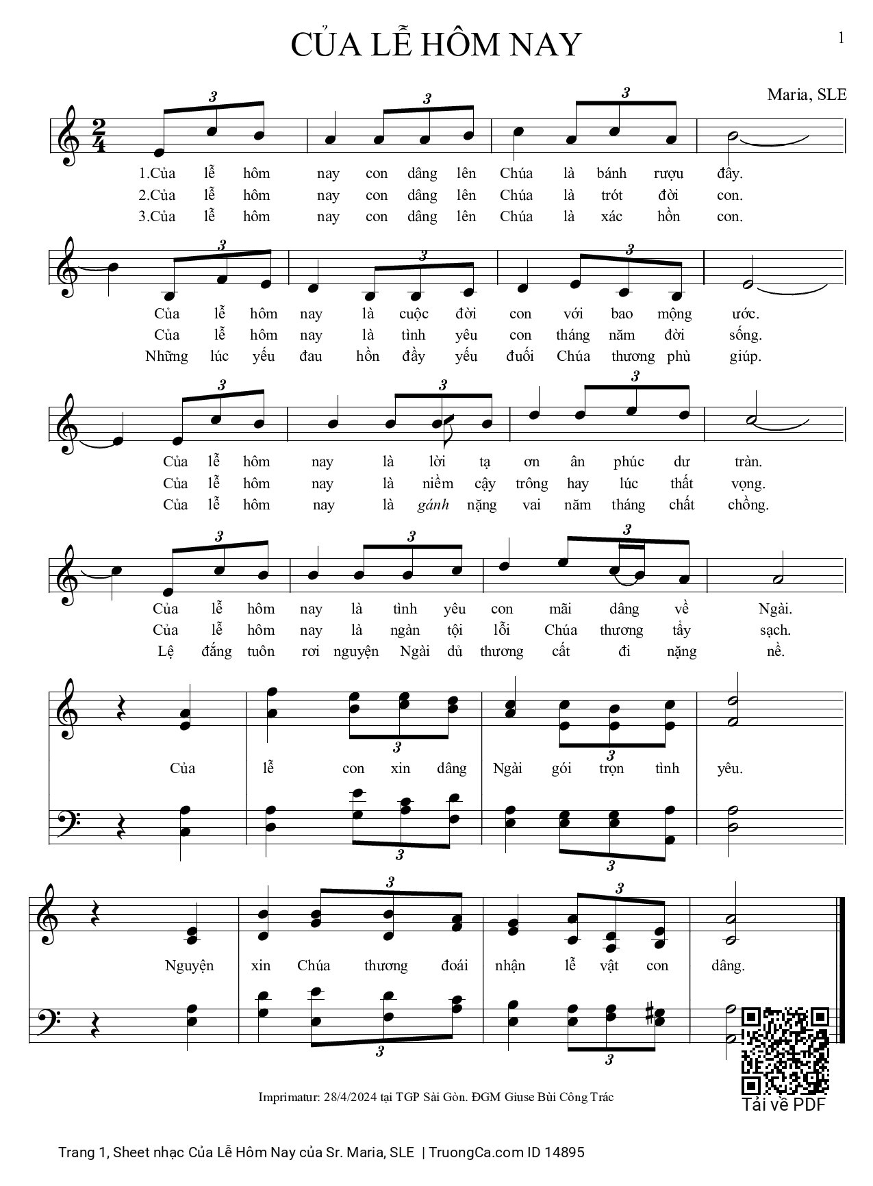Sheet PDF of Của Lễ Hôm Nay