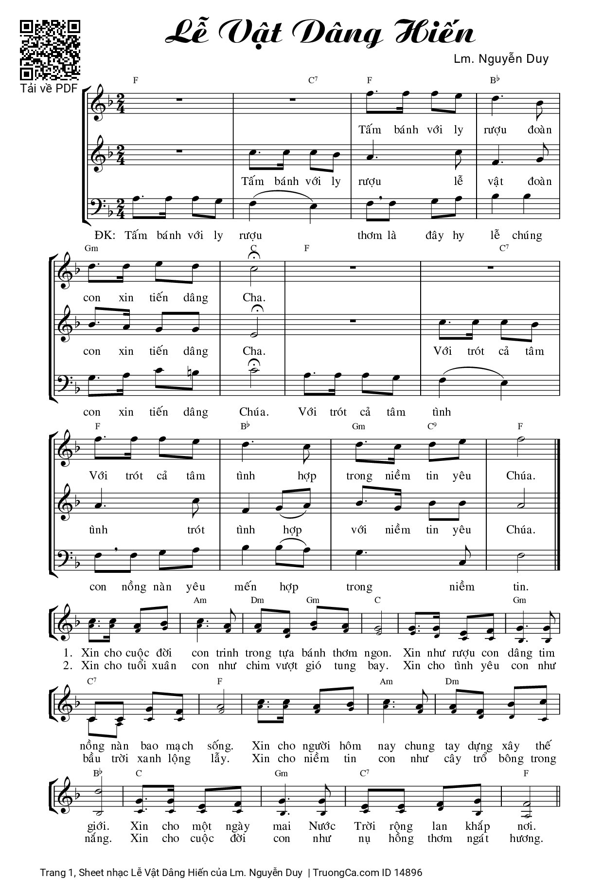 Sheet PDF of Lễ Vật Dâng Hiến