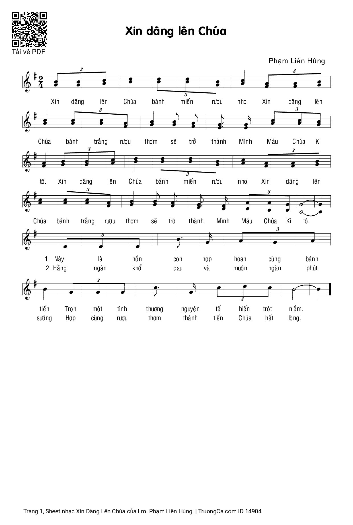 Page 1 of Sheet music PDF Xin Dâng Lên Chúa - Lm. Phạm Liên Hùng