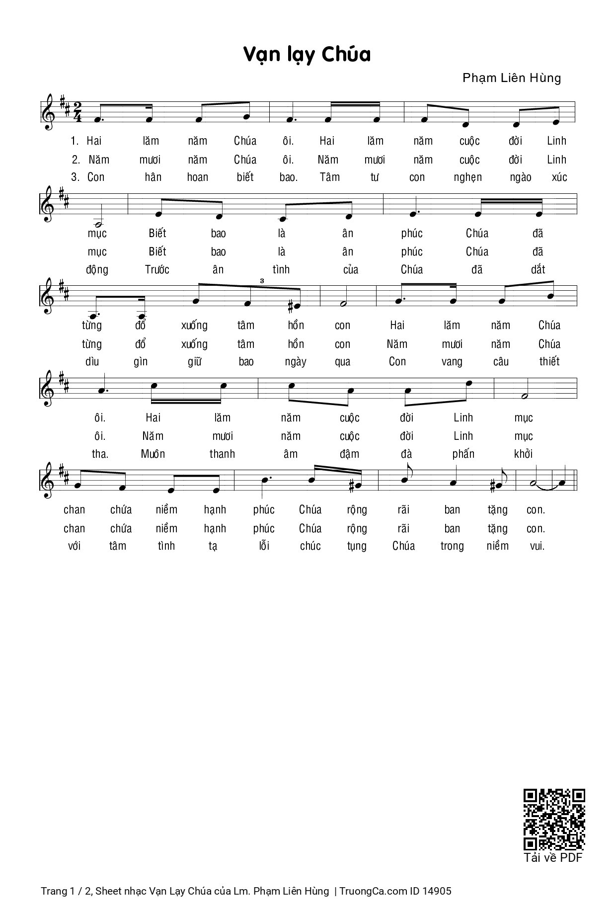 Sheet PDF of Vạn Lạy Chúa