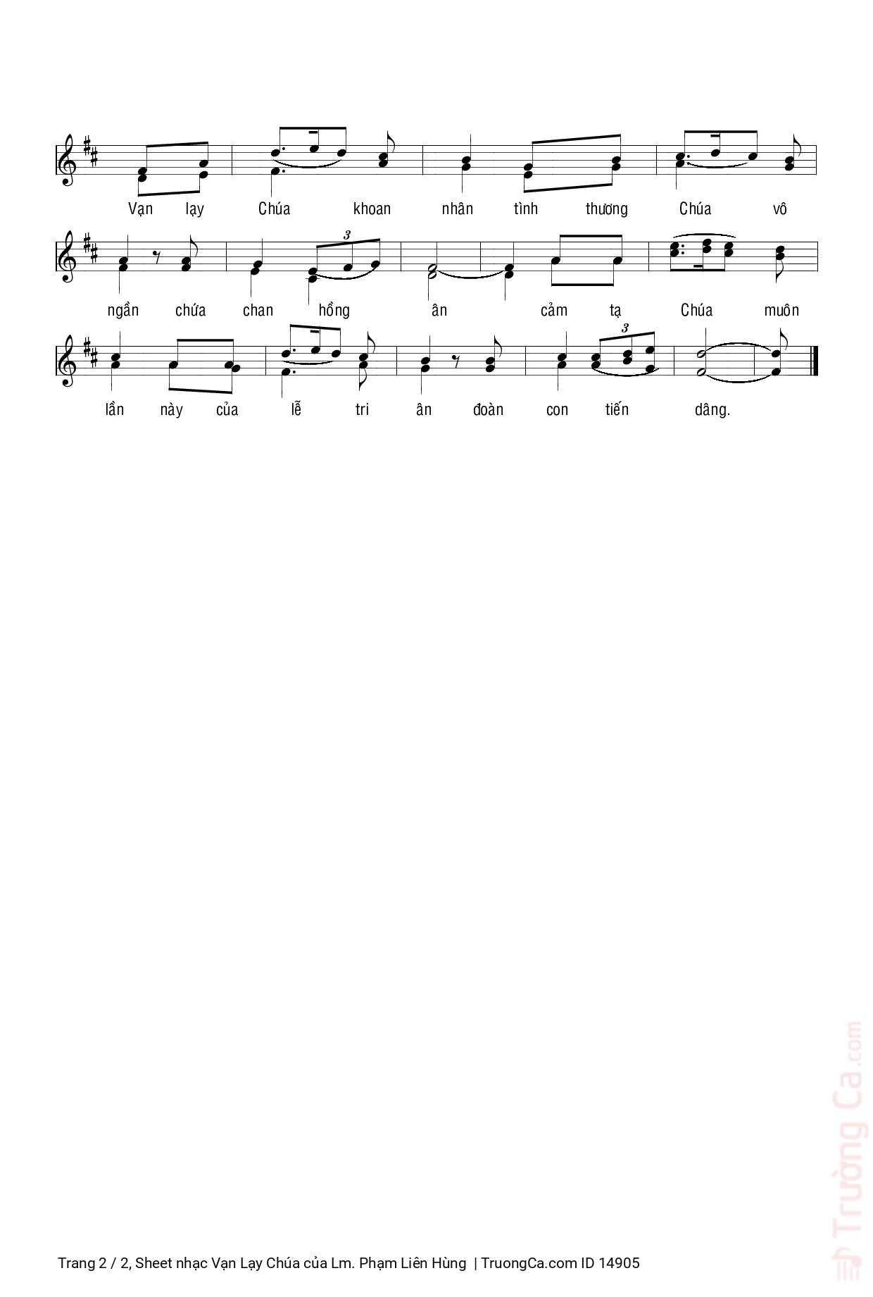 Page 2 of Sheet music PDF Vạn Lạy Chúa - Lm. Phạm Liên Hùng