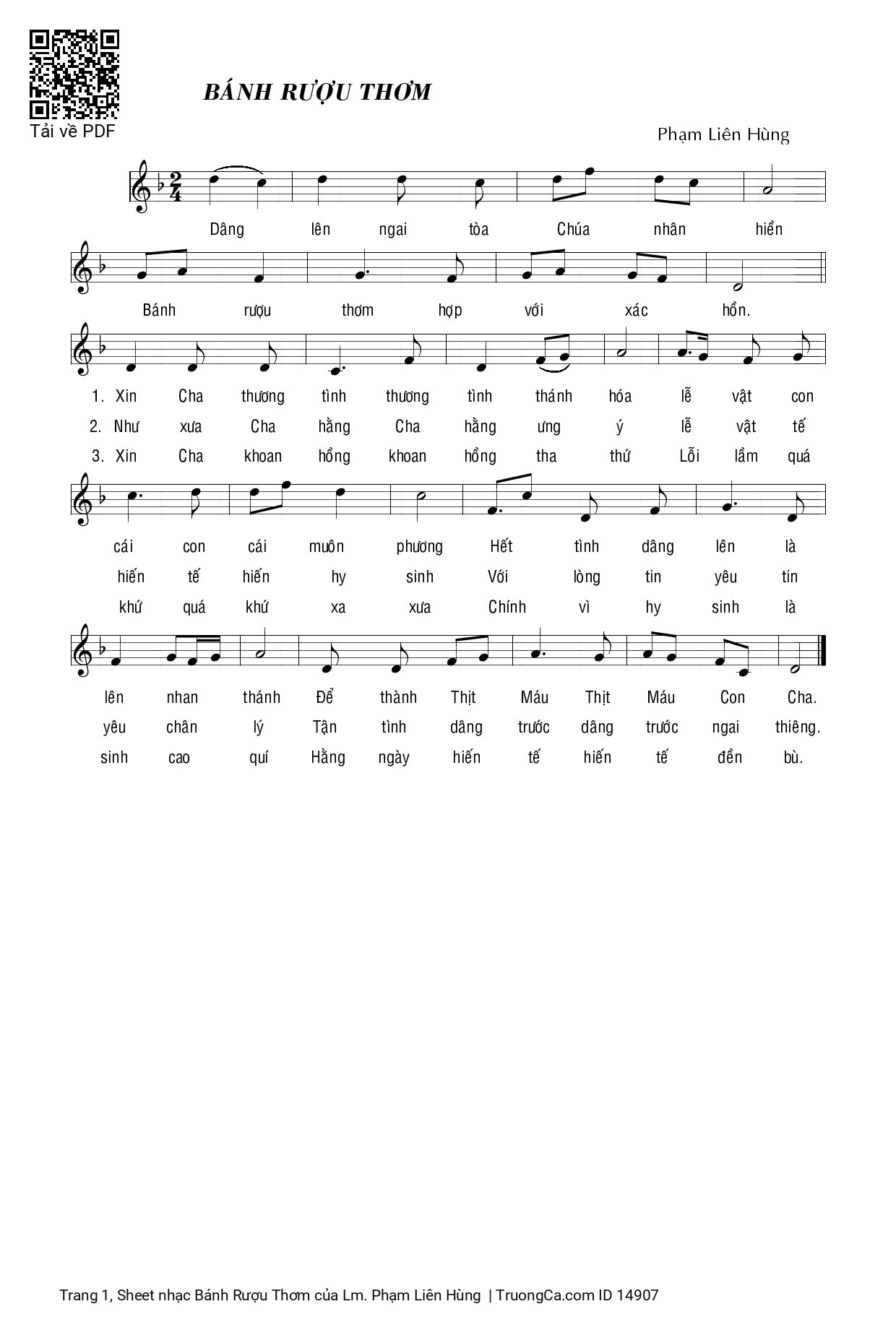 Page 1 of Sheet music PDF Bánh Rượu Thơm - Lm. Phạm Liên Hùng