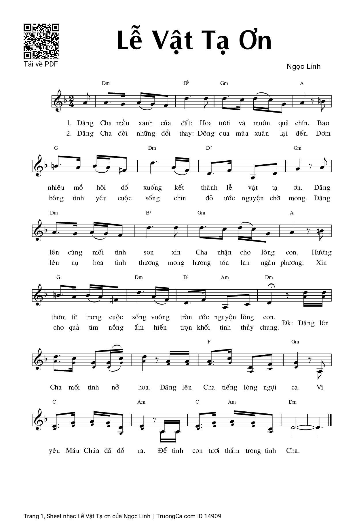 Sheet PDF of Lễ Vật Tạ ơn