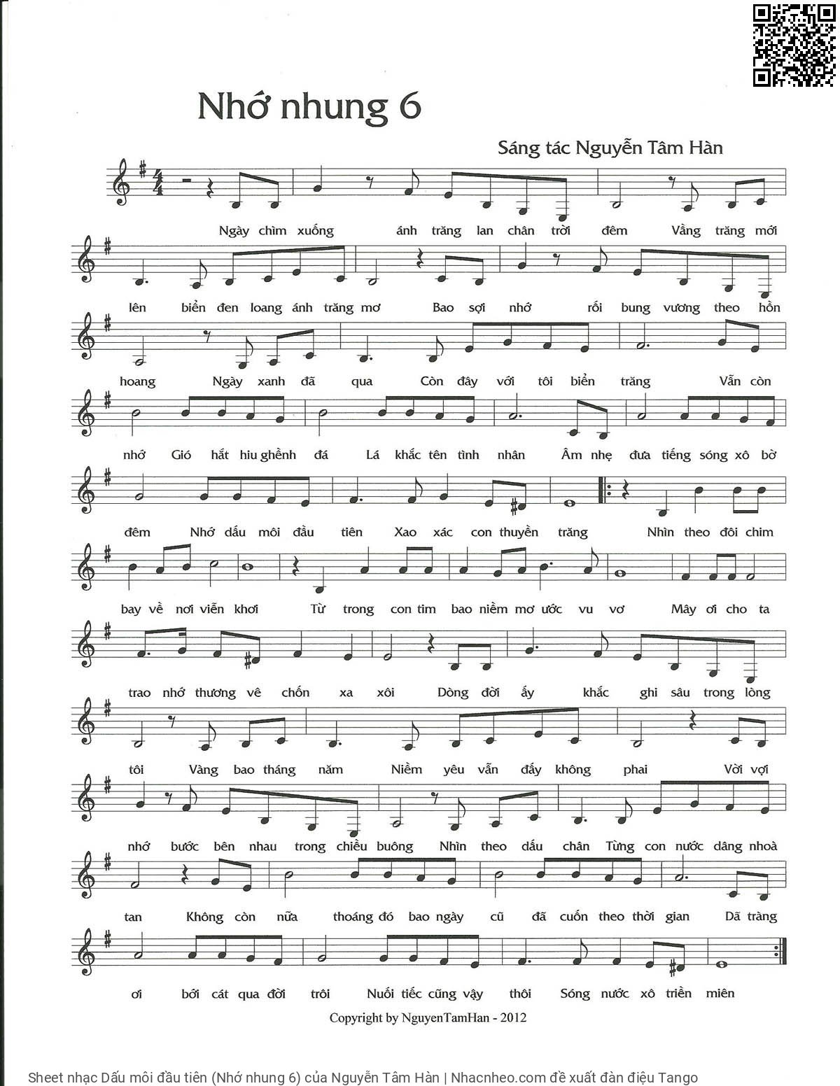Sheet PDF of Dấu môi đầu tiên (Nhớ nhung 6)