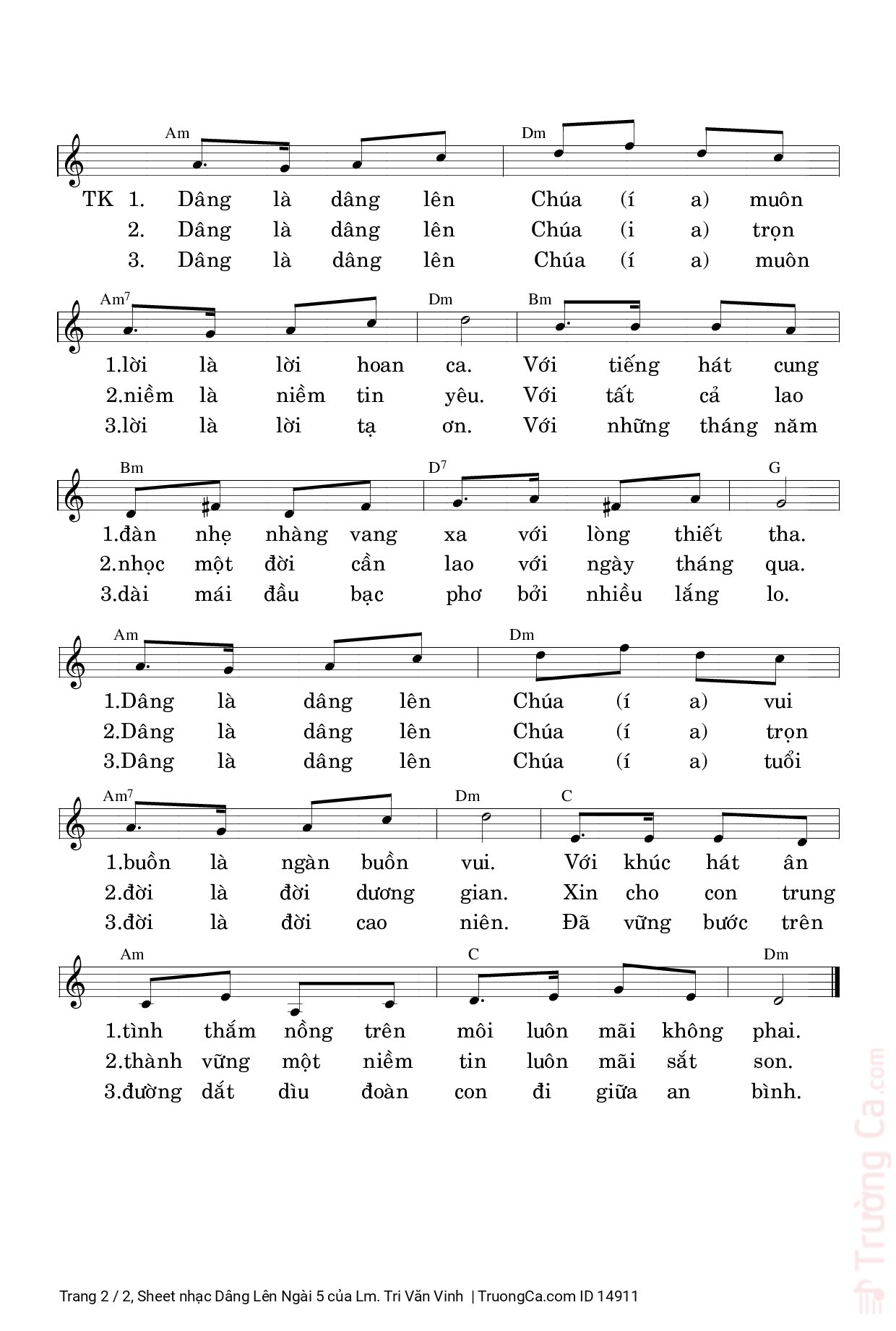 Page 2 of Sheet music PDF Dâng Lên Ngài 5 - Lm. Tri Văn Vinh