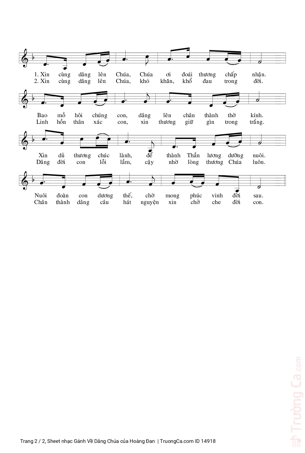 Page 2 of Sheet music PDF Gánh Về Dâng Chúa - Hoàng Đan