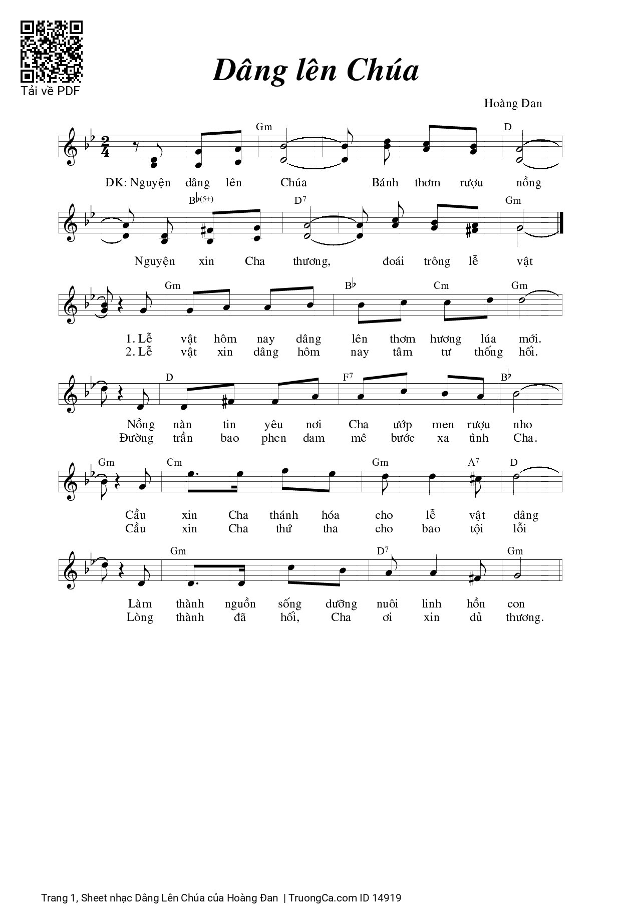Page 1 of Sheet music PDF Dâng Lên Chúa - Hoàng Đan