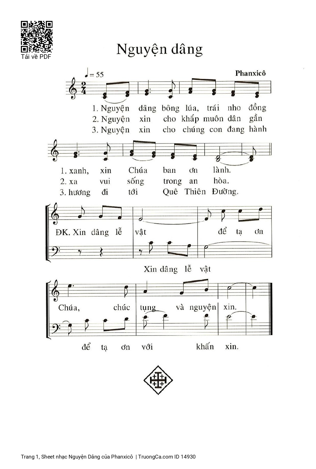 Page 1 of Sheet music PDF Nguyện Dâng - Phanxicô