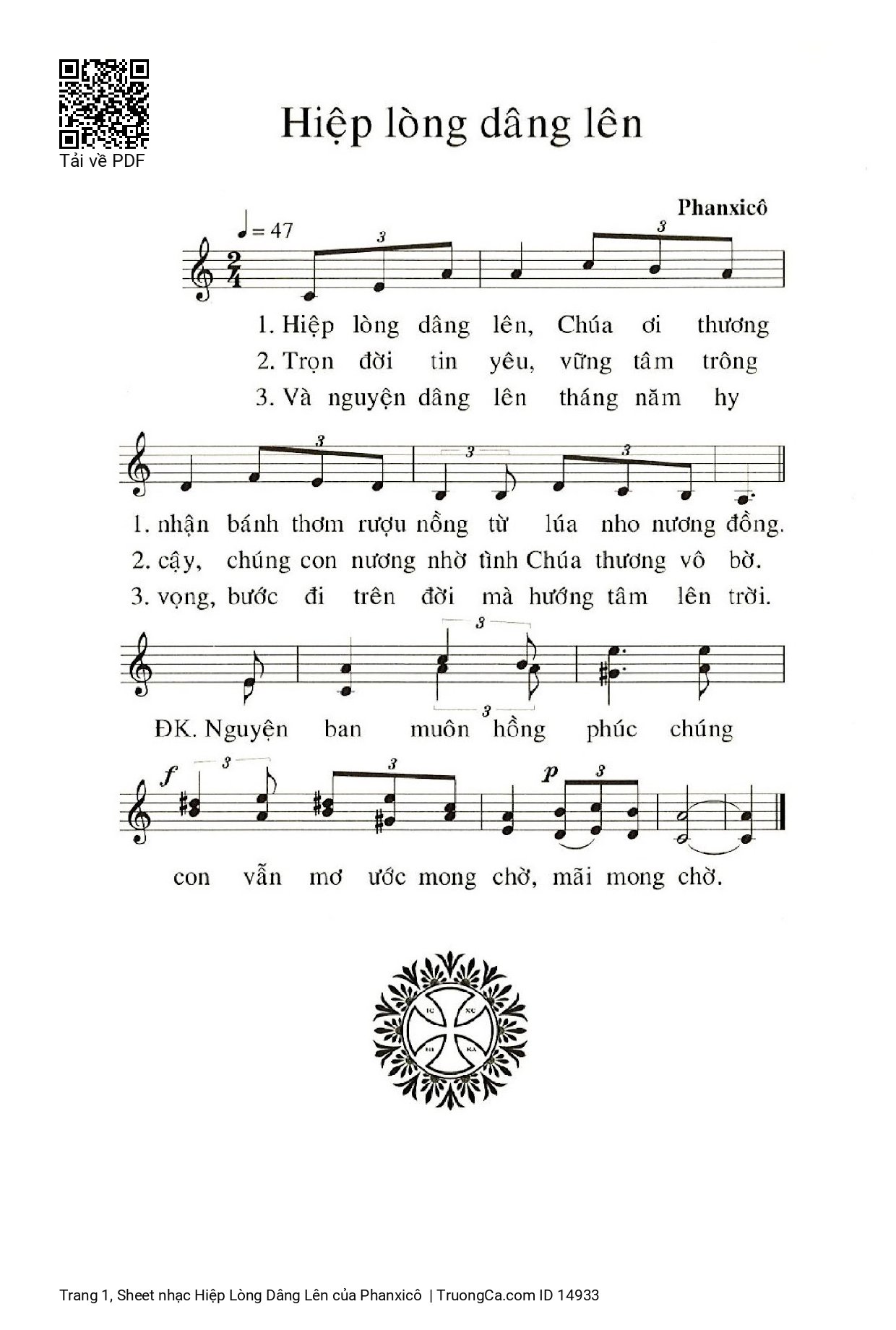 Sheet PDF of Hiệp Lòng Dâng Lên