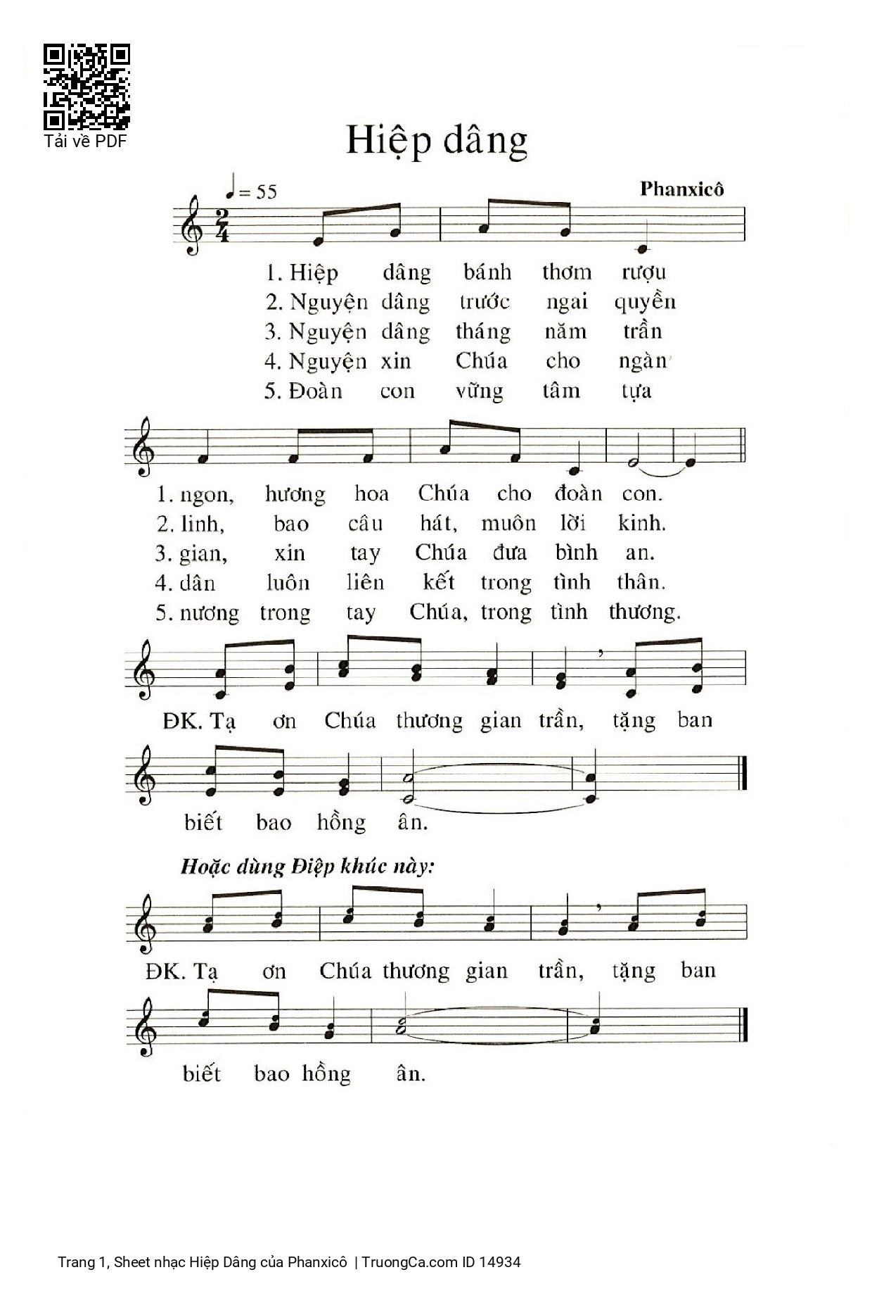 Sheet PDF of Hiệp Dâng - Phanxicô