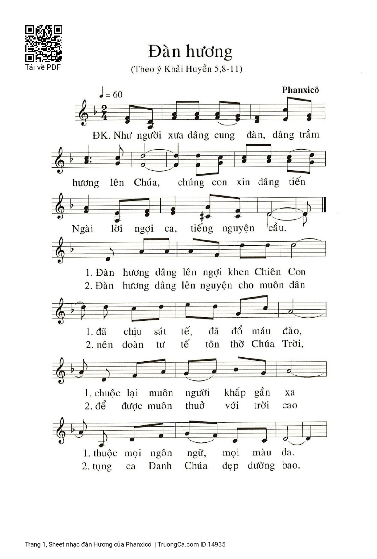 Page 1 of Sheet music PDF đàn Hương - Phanxicô