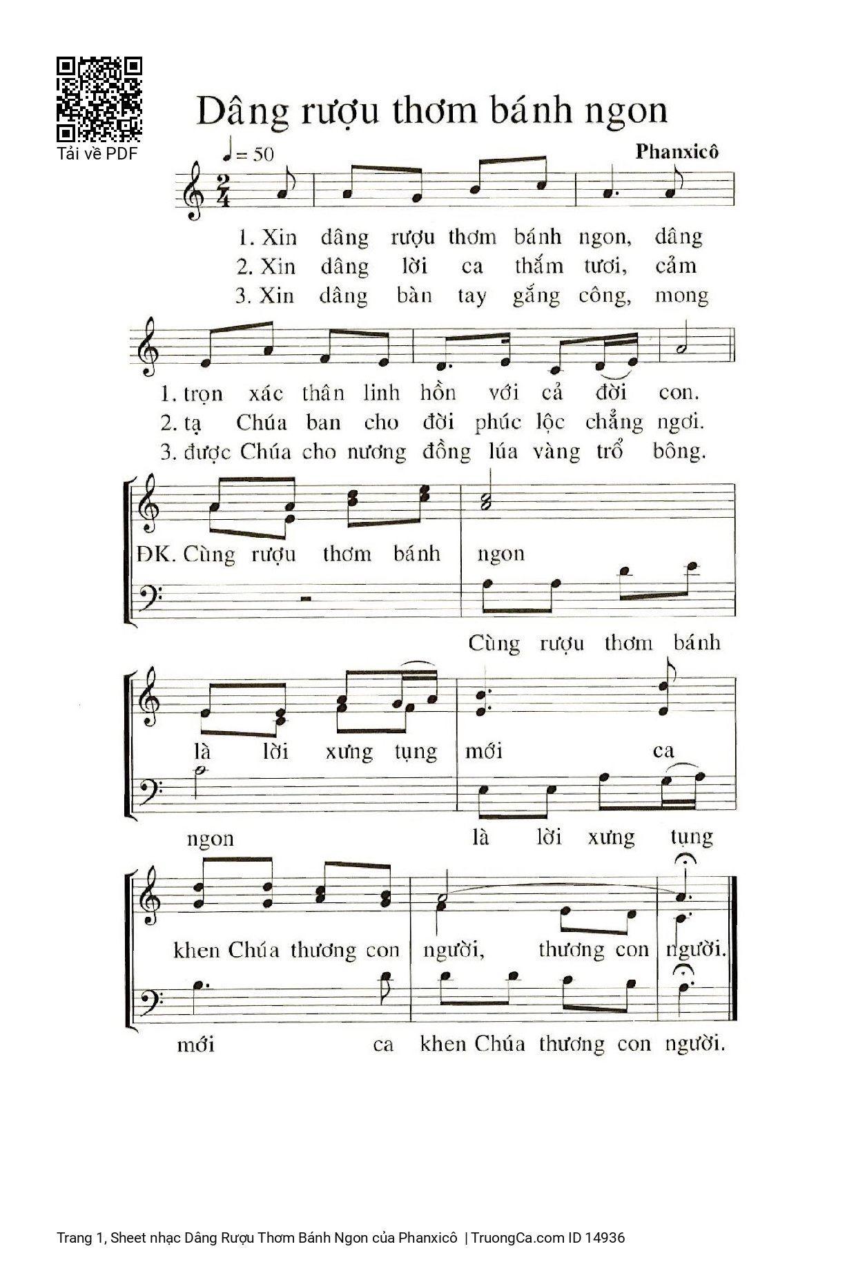 Sheet PDF of Dâng Rượu Thơm Bánh Ngon