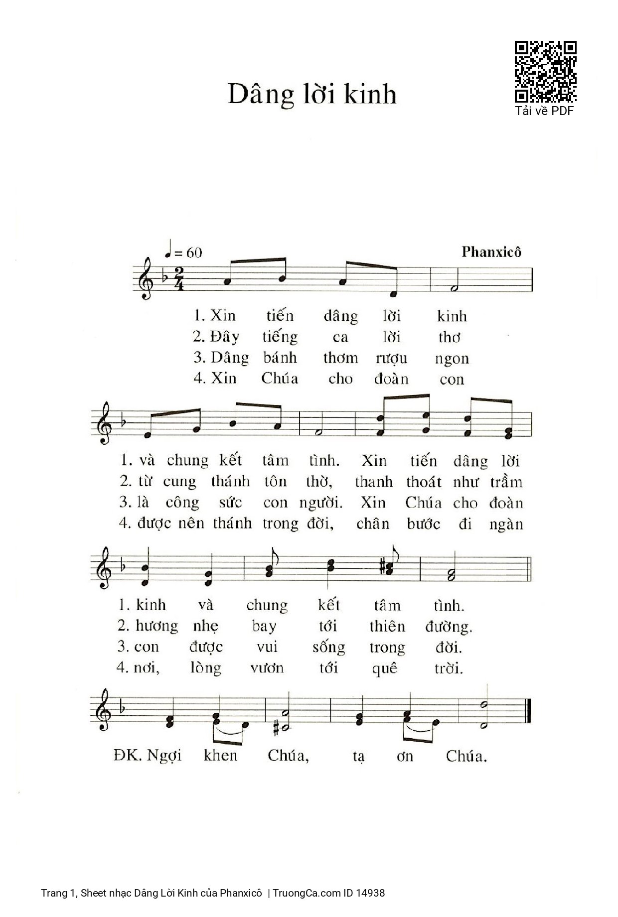 Page 1 of Sheet music PDF Dâng Lời Kinh - Phanxicô