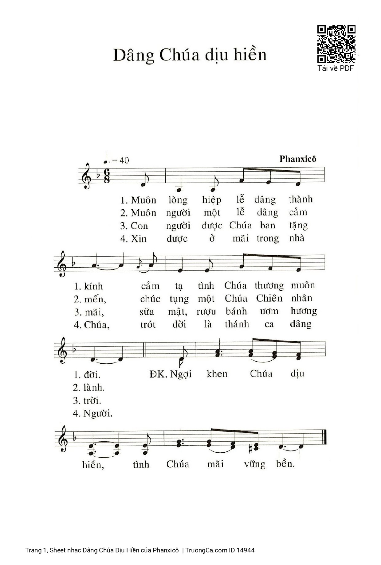 Sheet PDF of Dâng Chúa Dịu Hiền