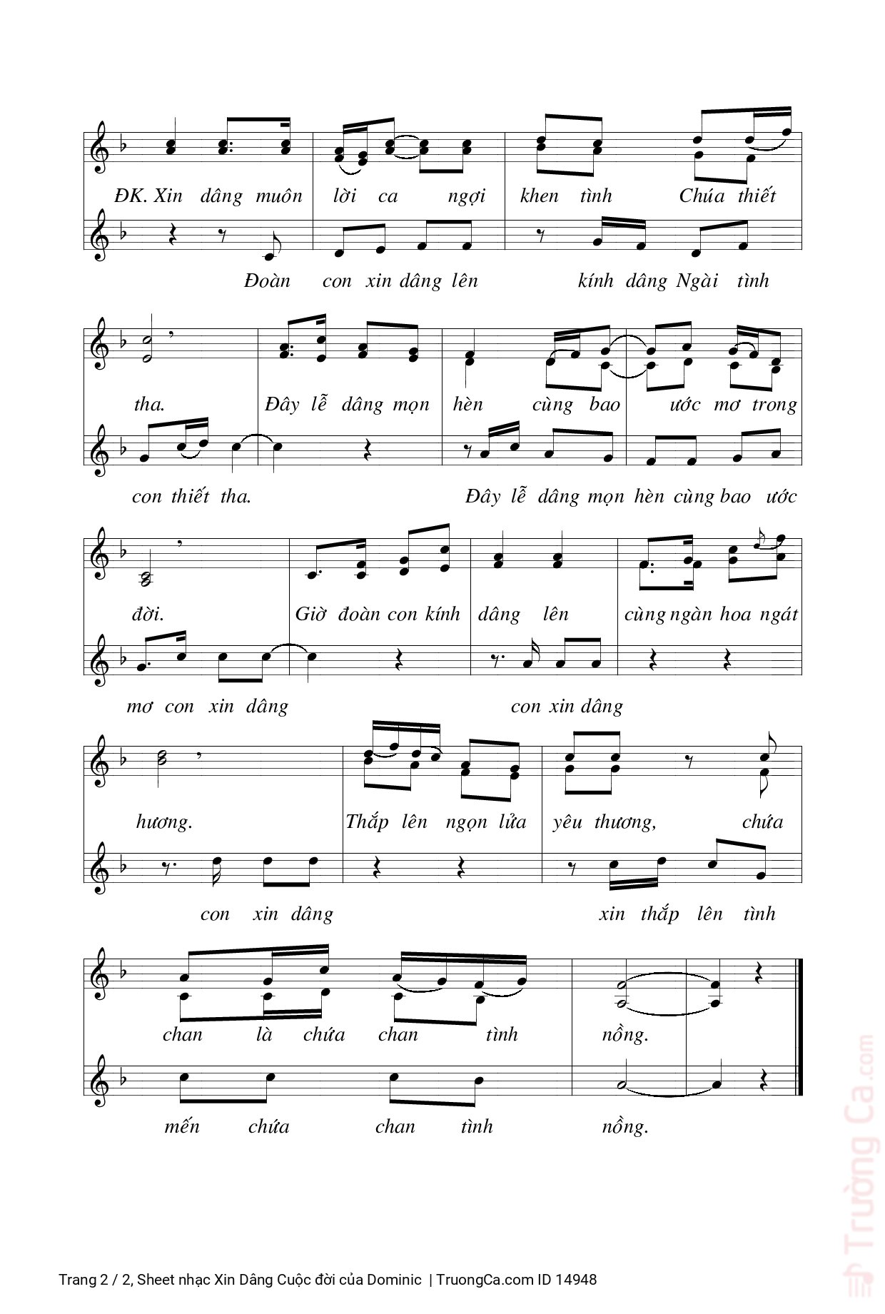 Page 2 of Sheet music PDF Xin Dâng Cuộc đời - Dominic