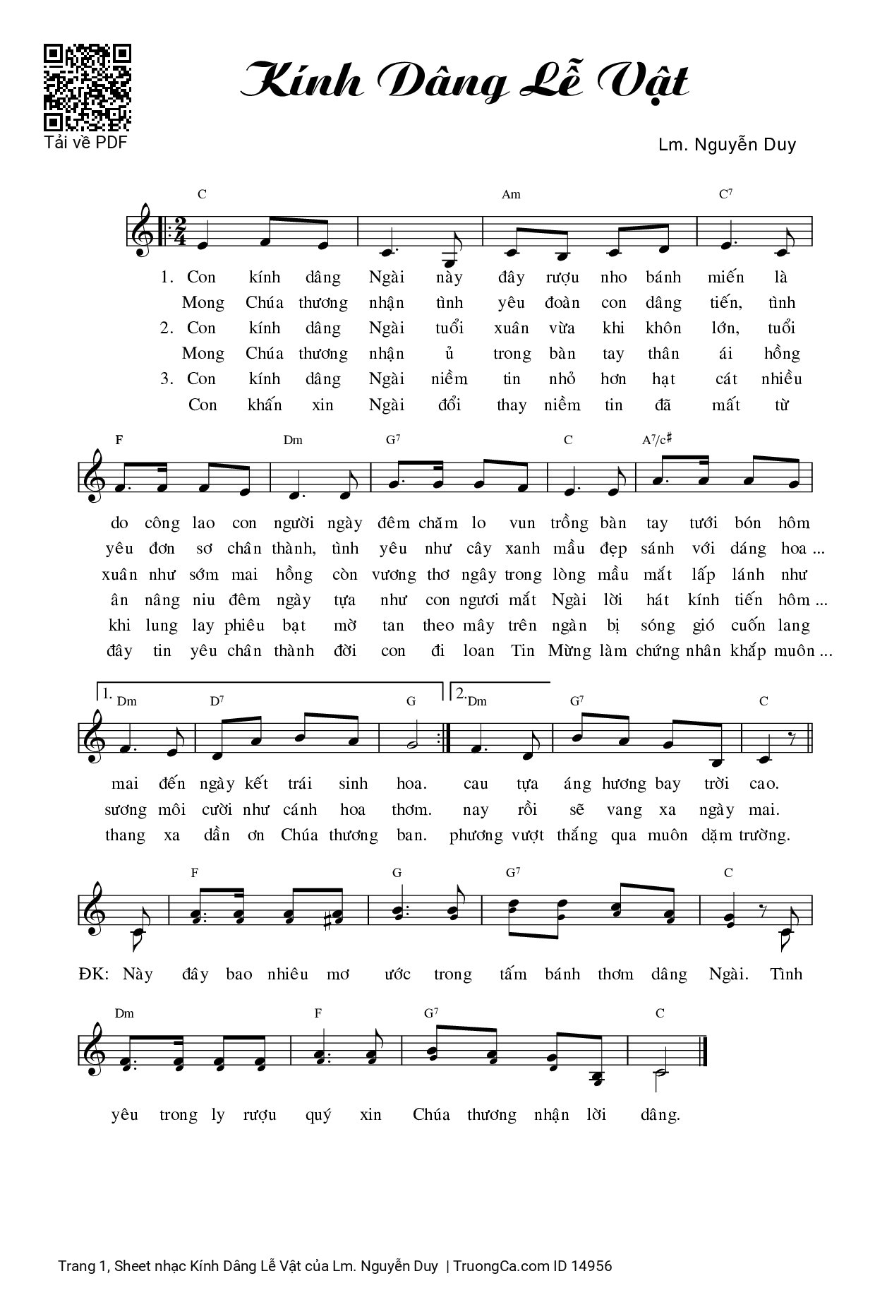 Page 1 of Sheet music PDF Kính Dâng Lễ Vật - Lm. Nguyễn Duy