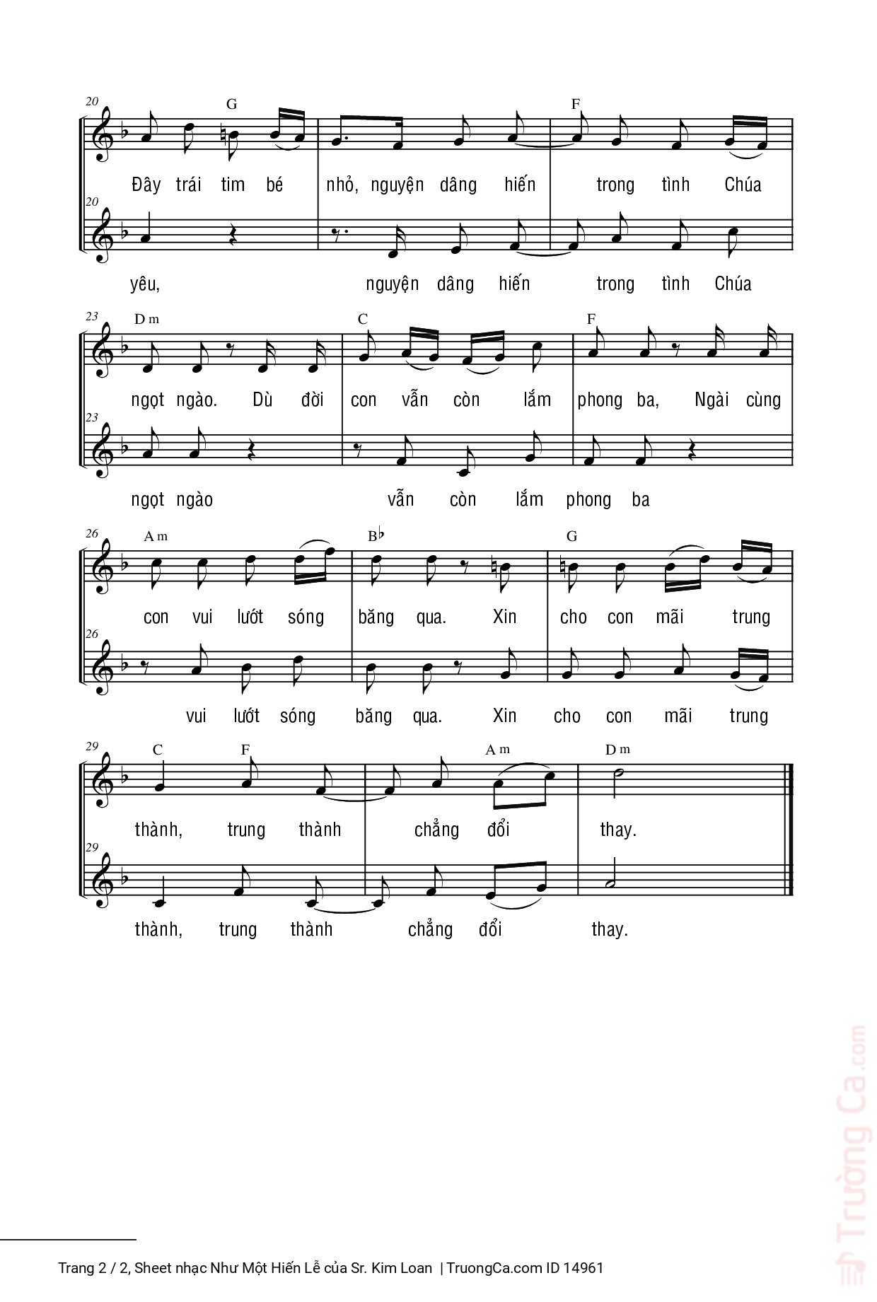 Page 2 of Sheet music PDF Như Một Hiến Lễ - Sr. Kim Loan