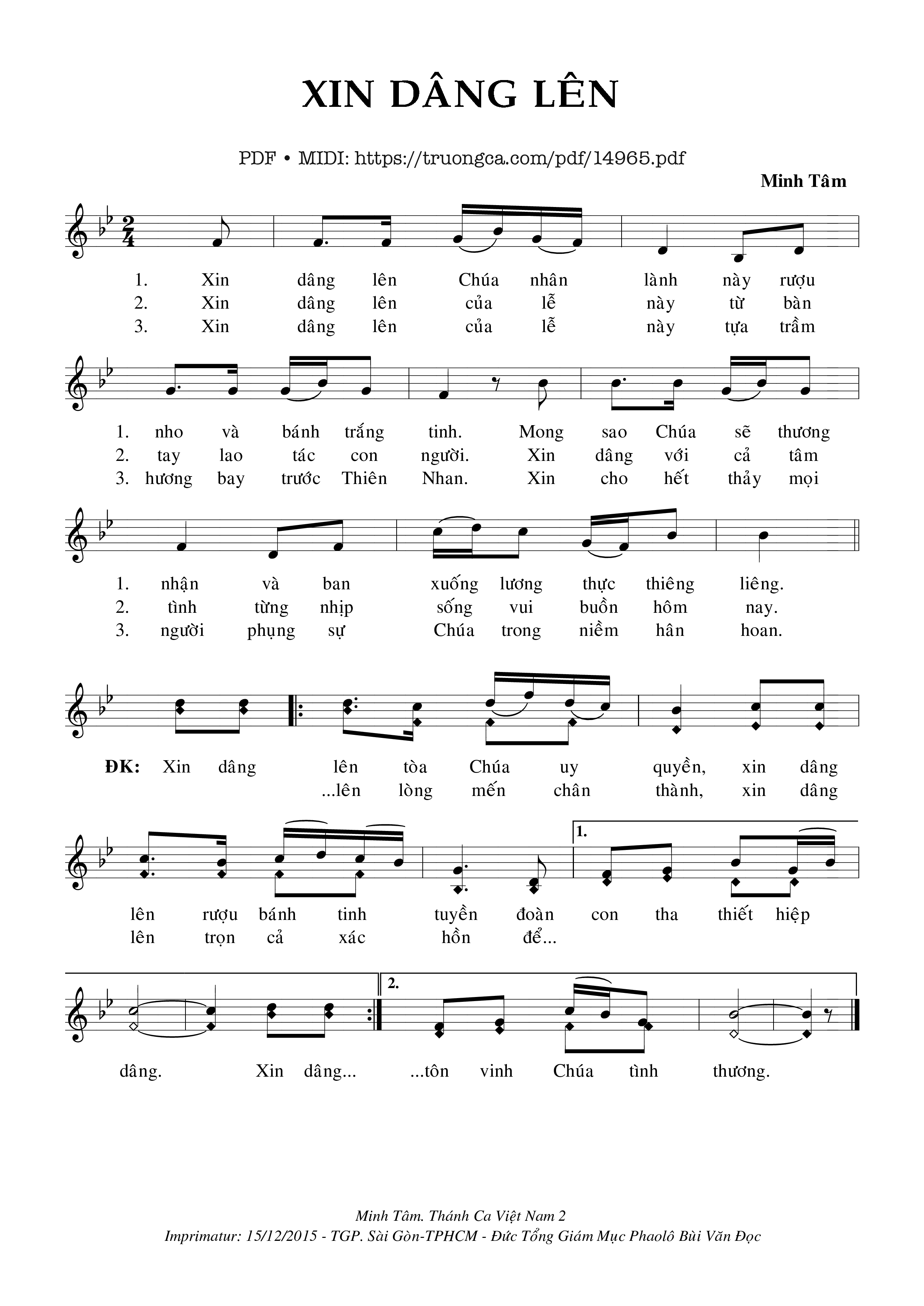 Page 1 of Sheet music PDF Xin Dâng Lên - Minh Tâm