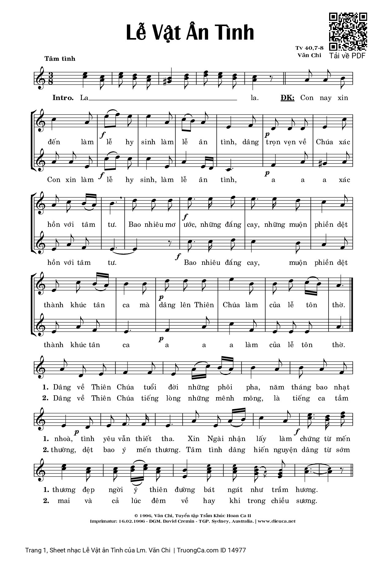 Sheet PDF of Lễ Vật ân Tình