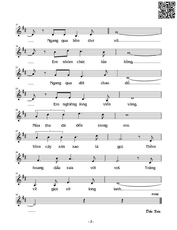 Page 2 of Sheet music PDF Dấu xưa - Nguyễn Đình Phùng