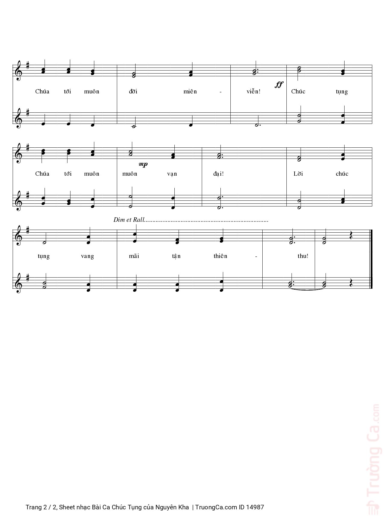 Page 2 of Sheet music PDF Bài Ca Chúc Tụng - Nguyên Kha