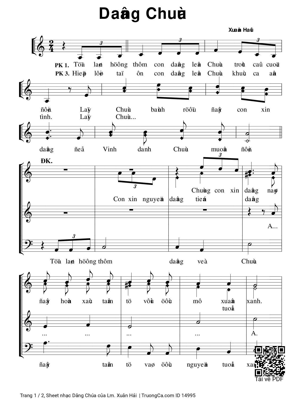 Page 1 of Sheet music PDF Dâng Chúa - Lm. Xuân Hải