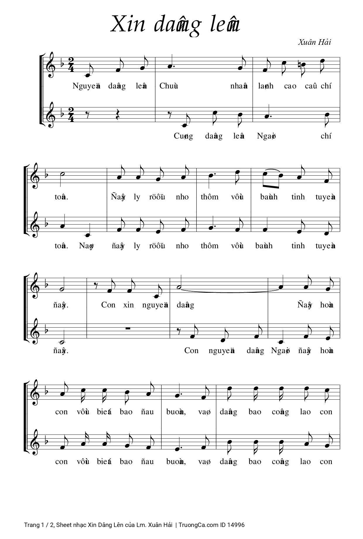 Page 1 of Sheet music PDF Xin Dâng Lên - Lm. Xuân Hải