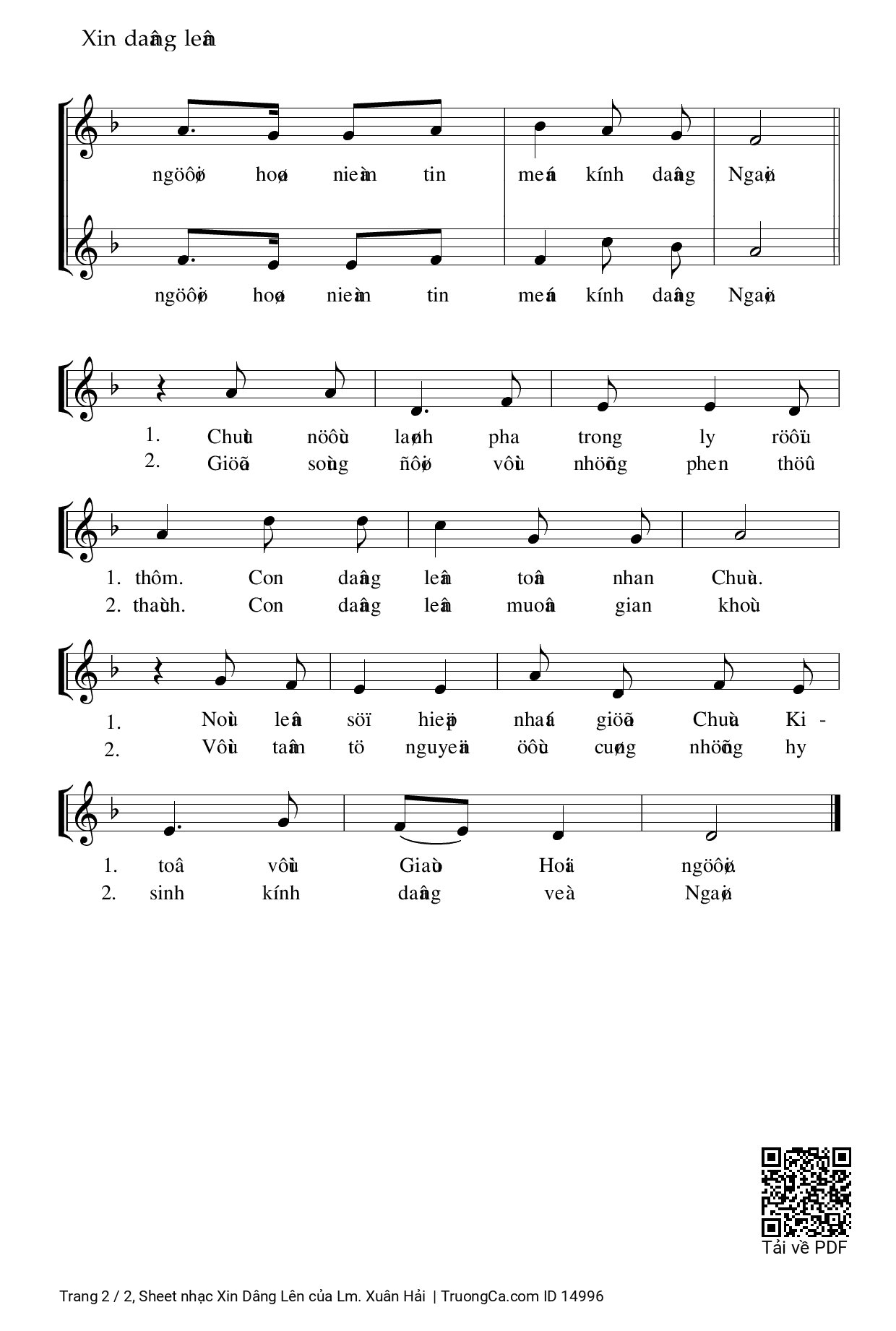 Page 2 of Sheet music PDF Xin Dâng Lên - Lm. Xuân Hải