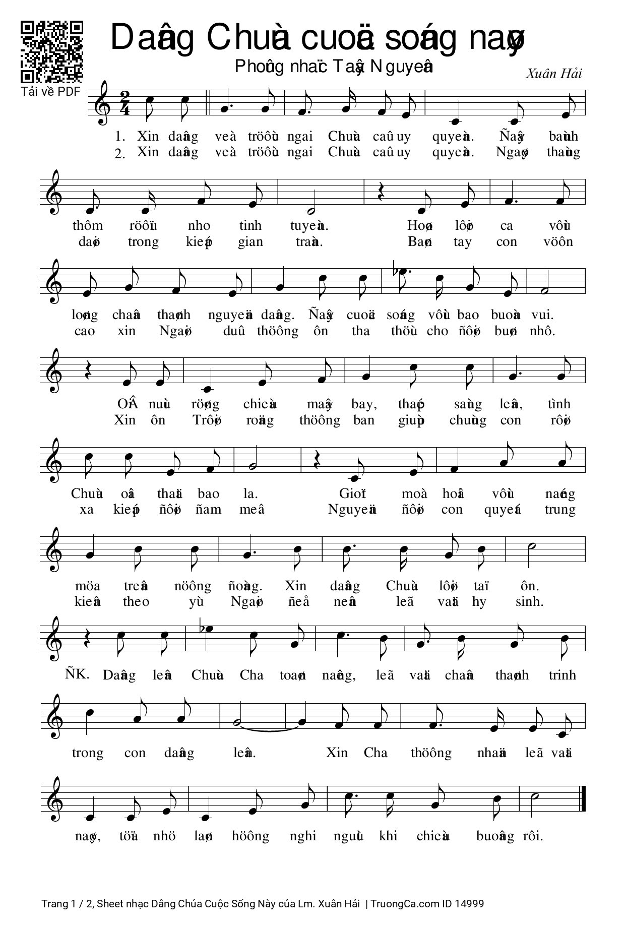 Sheet PDF of Dâng Chúa Cuộc Sống Này