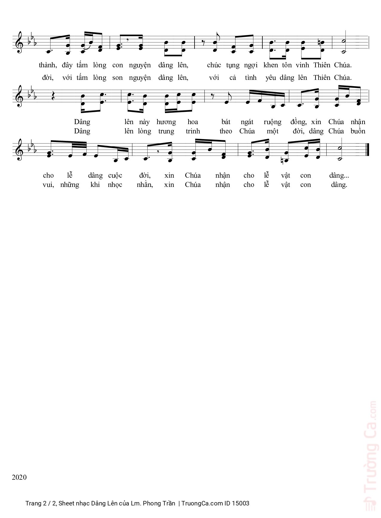 Page 2 of Sheet music PDF Dâng Lên - Lm. Phong Trần