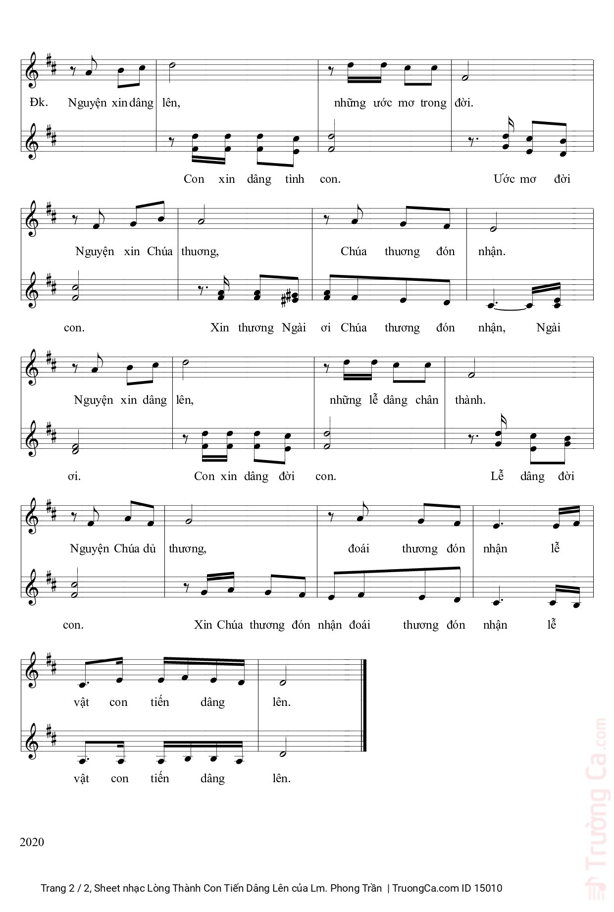 Page 2 of Sheet music PDF Lòng Thành Con Tiến Dâng Lên - Lm. Phong Trần
