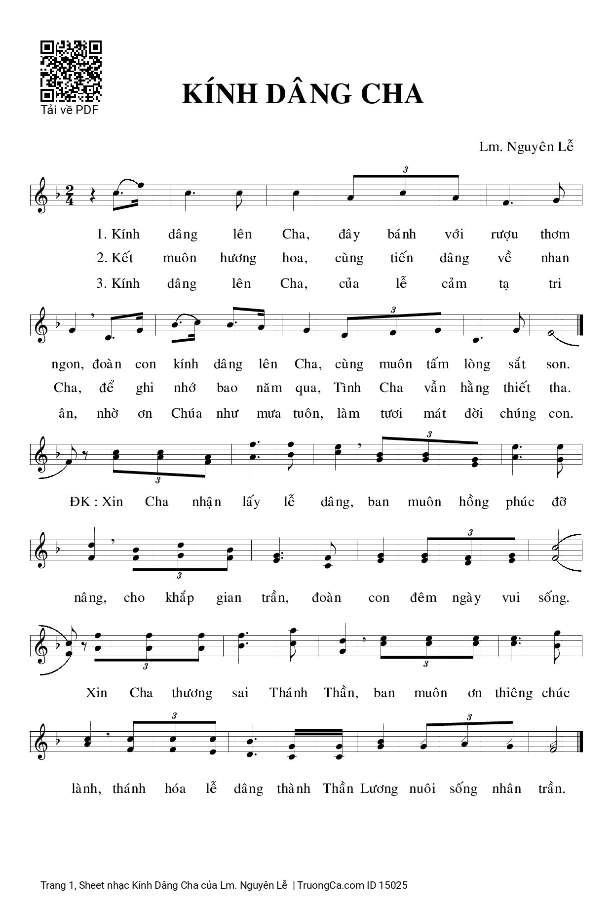 Page 1 of Sheet music PDF Kính Dâng Cha - Lm. Nguyên Lễ