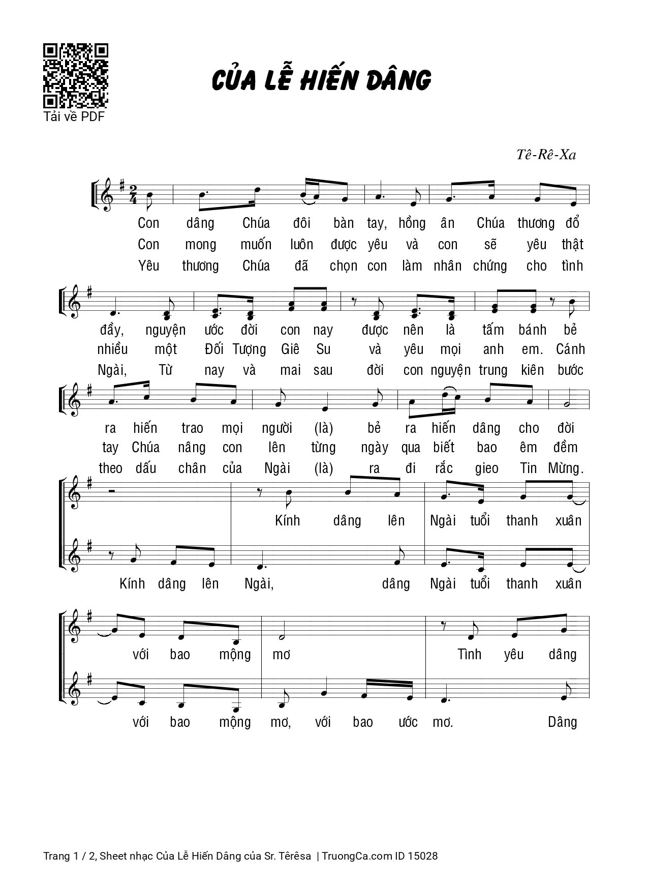 Sheet PDF of Của Lễ Hiến Dâng