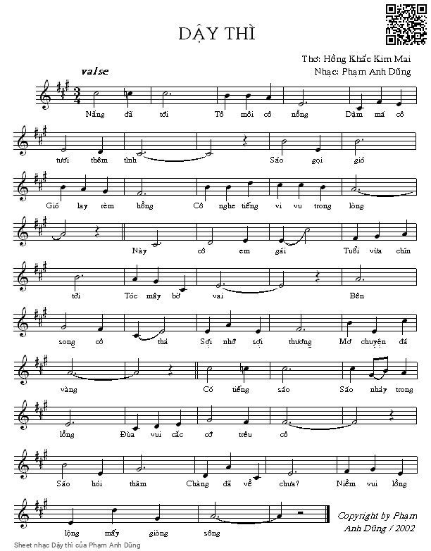 Page 1 of Sheet music PDF Dậy thì - Phạm Anh Dũng