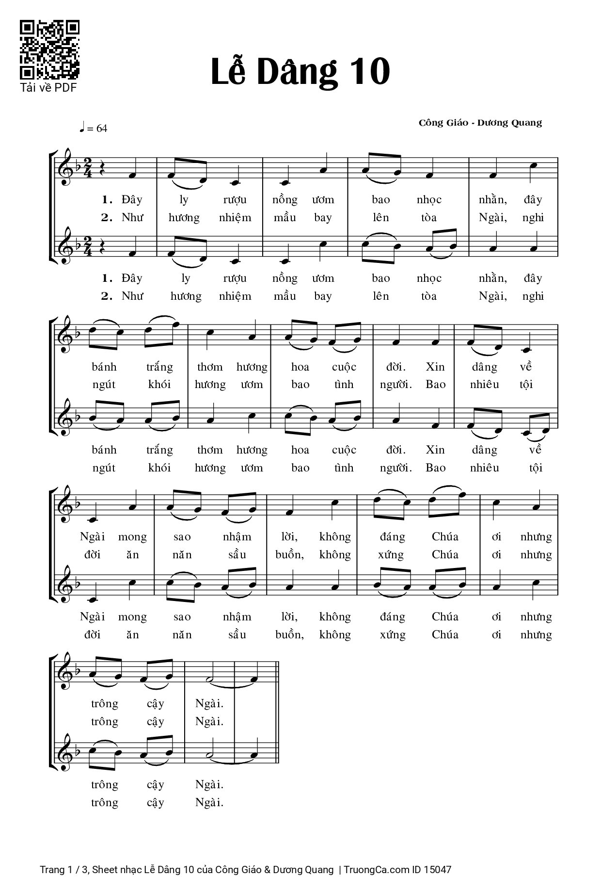 Sheet PDF of Lễ Dâng 10 - Công Giáo & Dương Quang