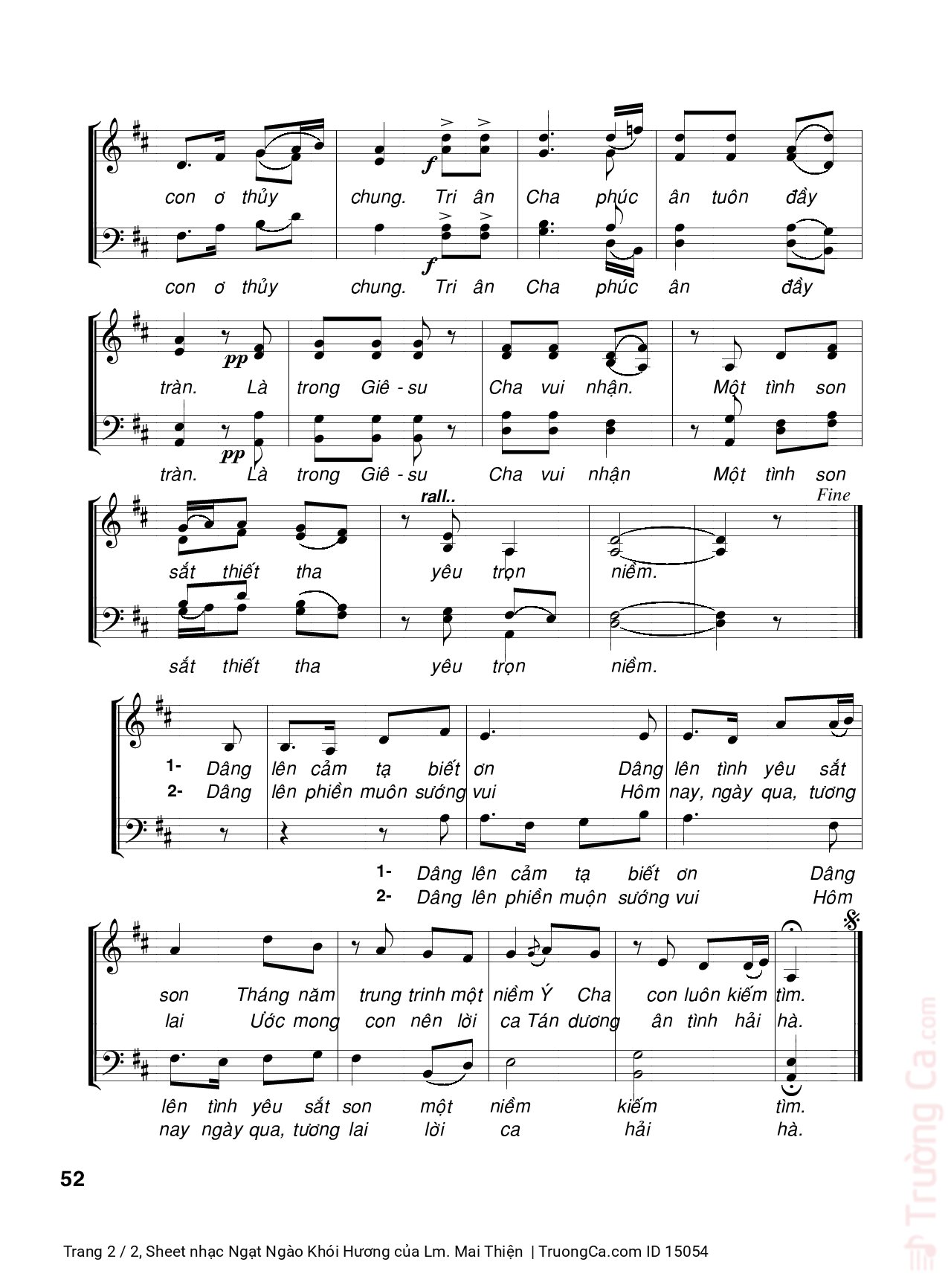 Page 2 of Sheet music PDF Ngạt Ngào Khói Hương - Lm. Mai Thiện