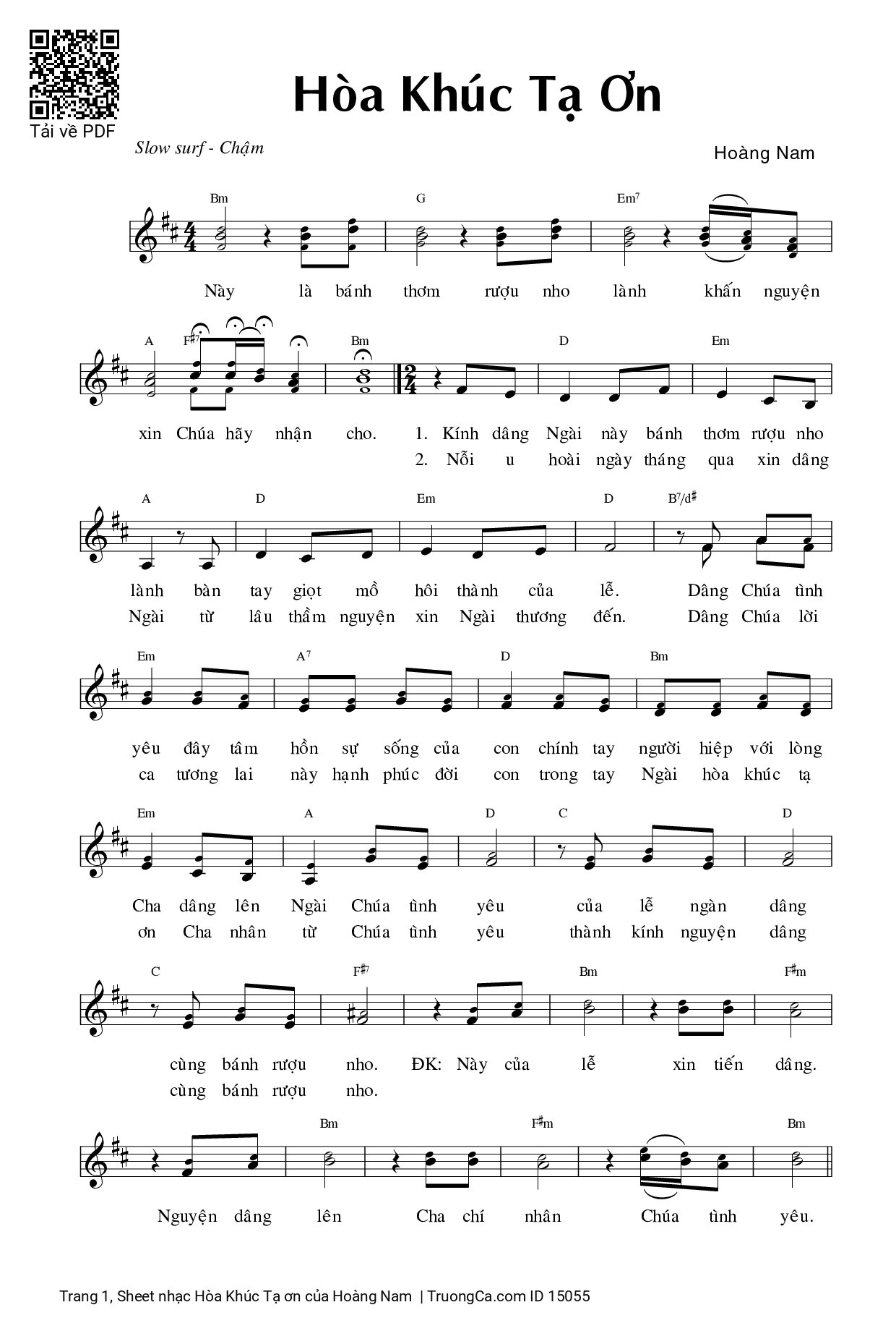 Page 1 of Sheet music PDF Hòa Khúc Tạ ơn - Hoàng Nam