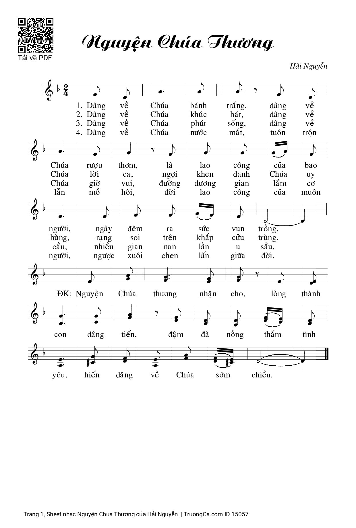 Page 1 of Sheet music PDF Nguyện Chúa Thương - Hải Nguyễn