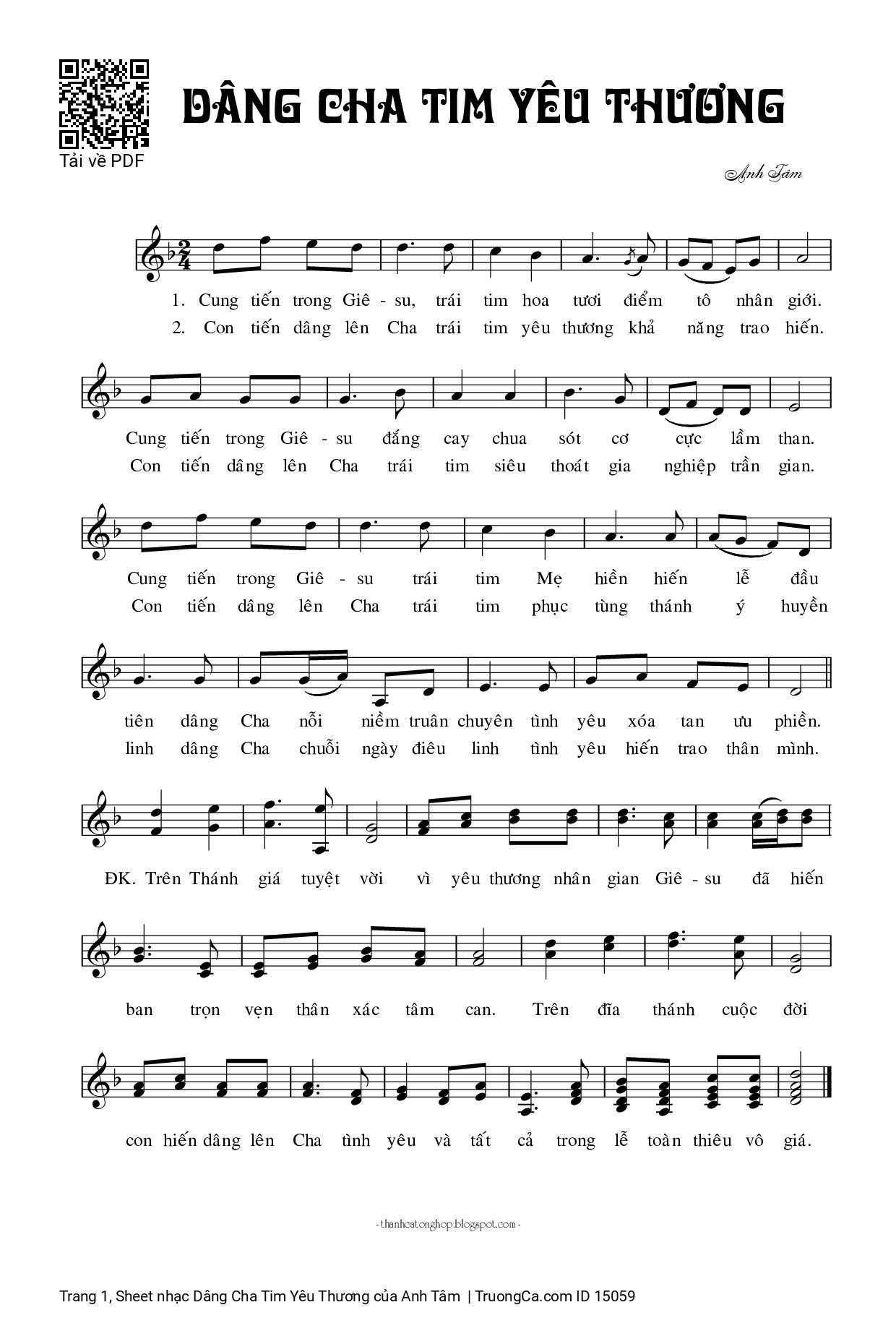 Sheet PDF of Dâng Cha Tim Yêu Thương