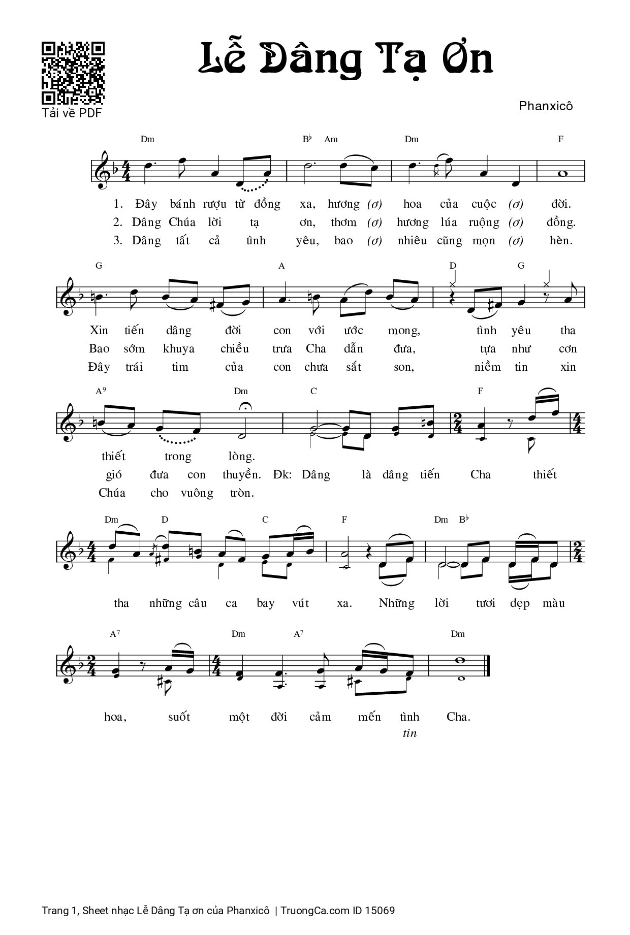 Sheet PDF of Lễ Dâng Tạ ơn