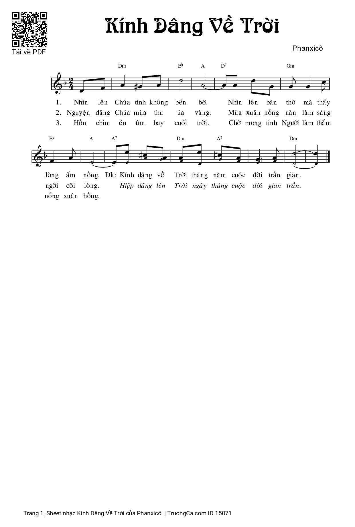 Page 1 of Sheet music PDF Kính Dâng Về Trời - Phanxicô