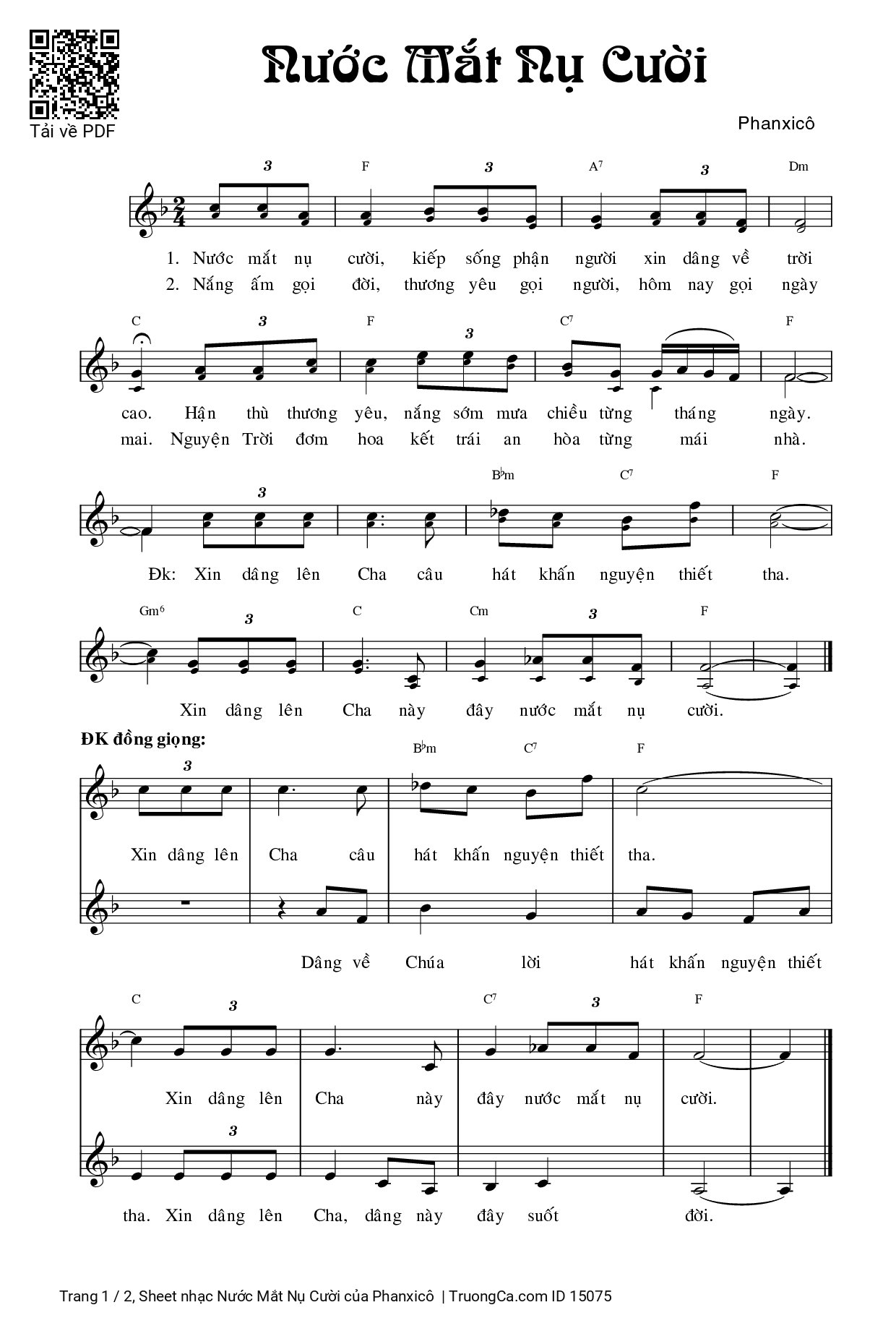 Sheet PDF of Nước Mắt Nụ Cười