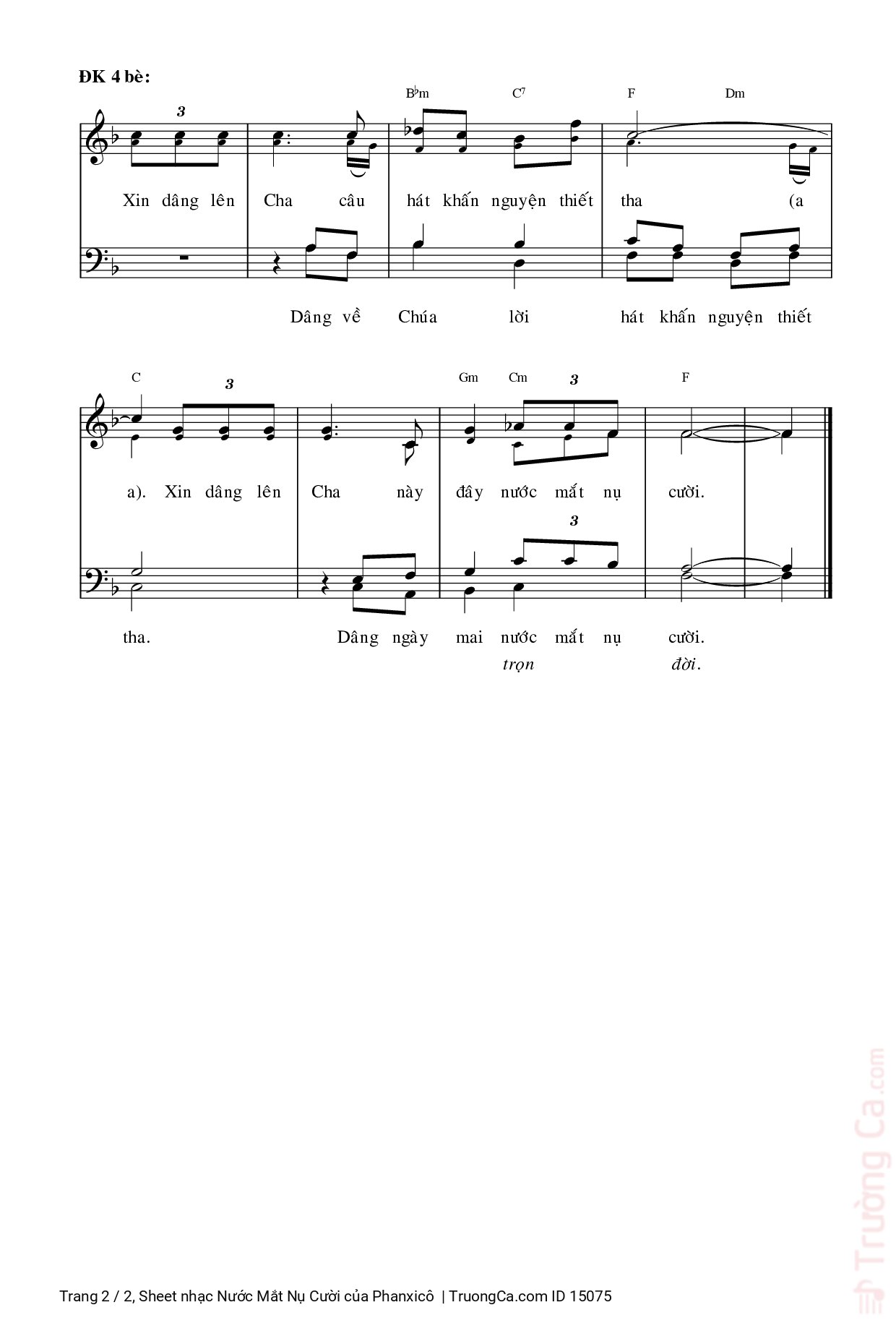 Page 2 of Sheet music PDF Nước Mắt Nụ Cười - Phanxicô