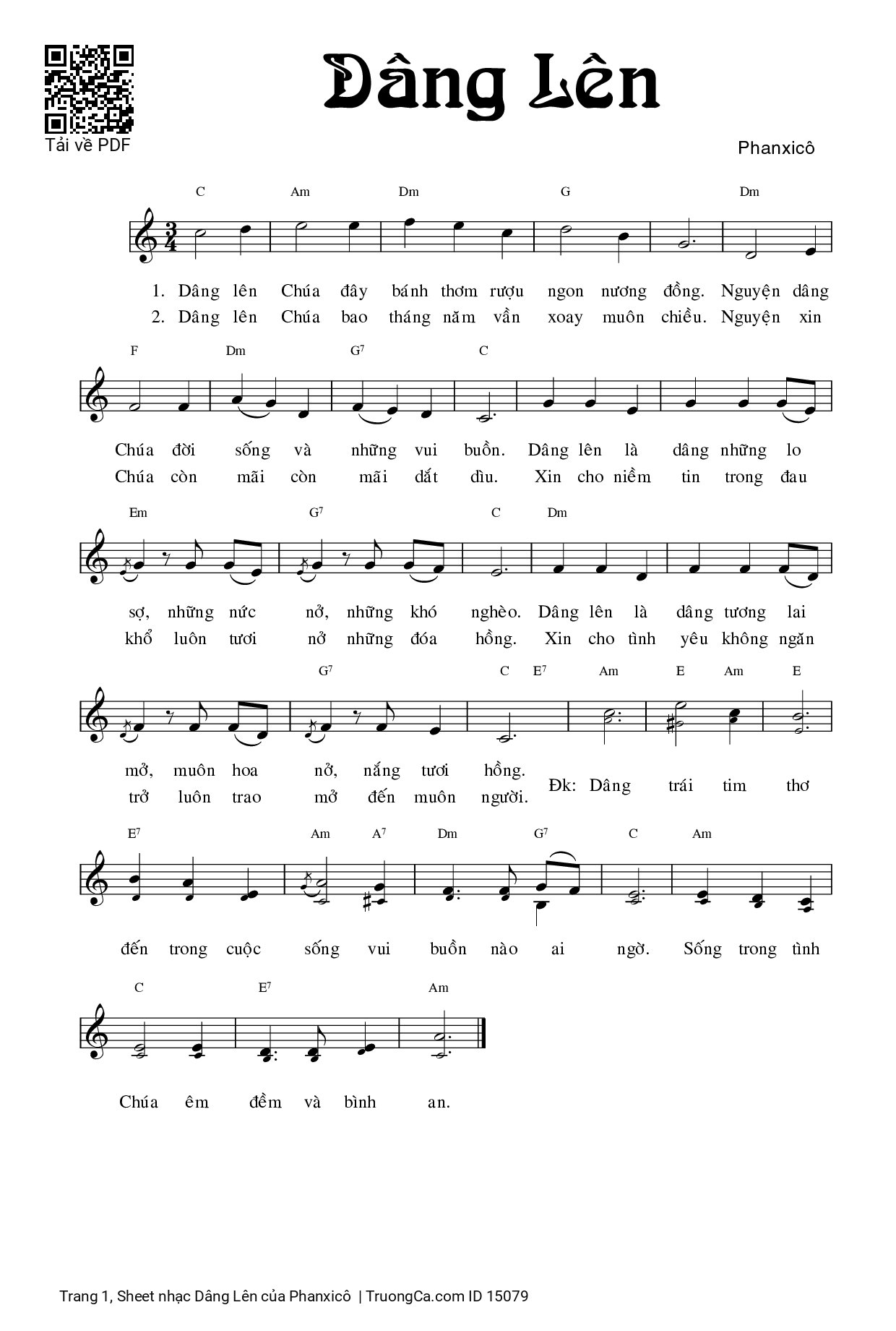 Page 1 of Sheet music PDF Dâng Lên - Phanxicô