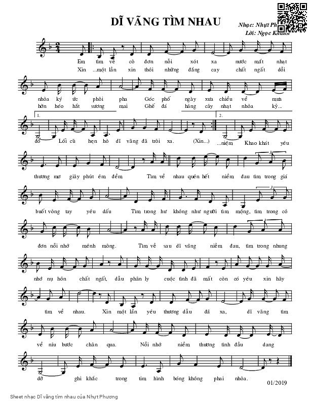 Page 1 of Sheet music PDF Dĩ vãng tìm nhau - Nhựt Phương
