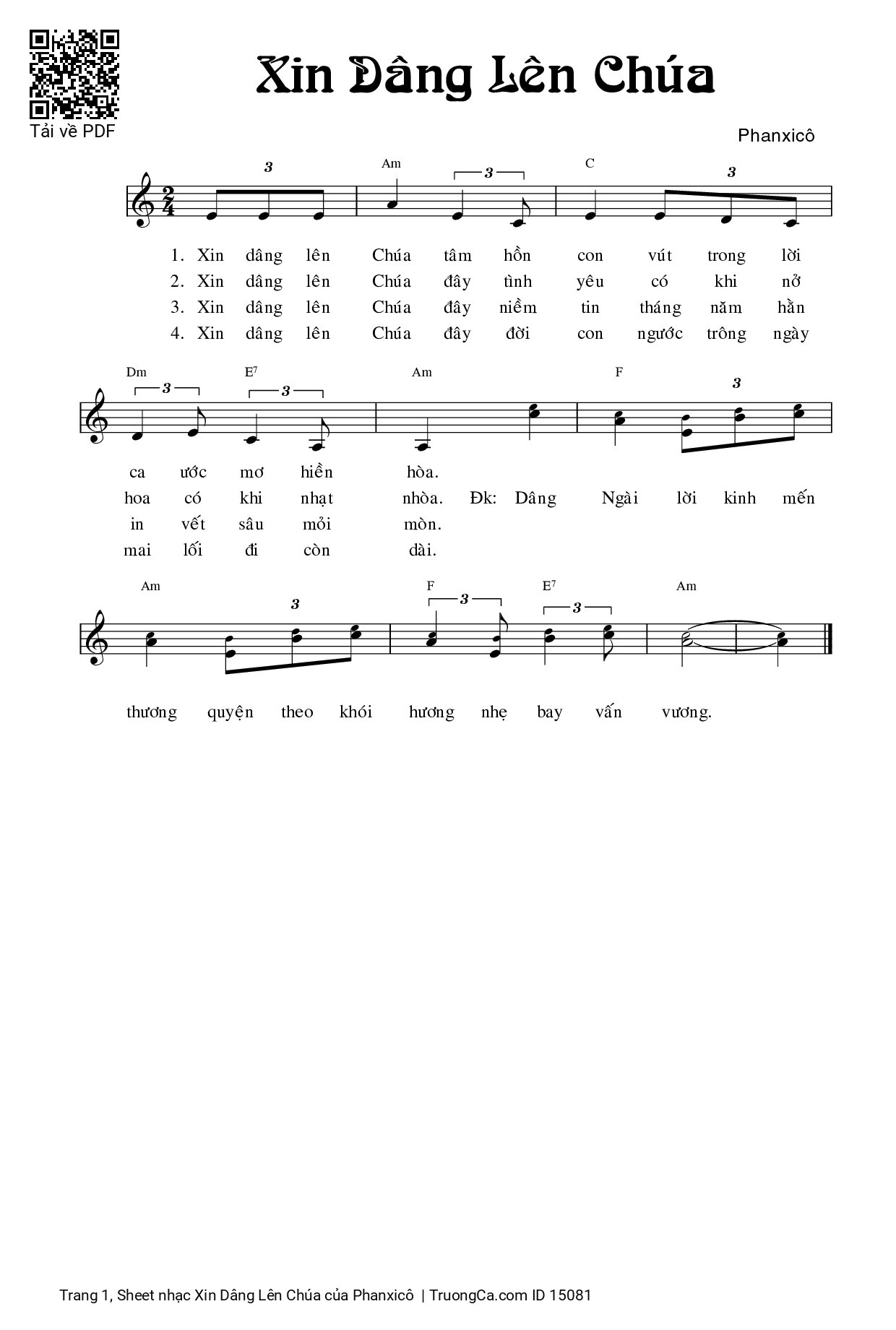 Page 1 of Sheet music PDF Xin Dâng Lên Chúa - Phanxicô