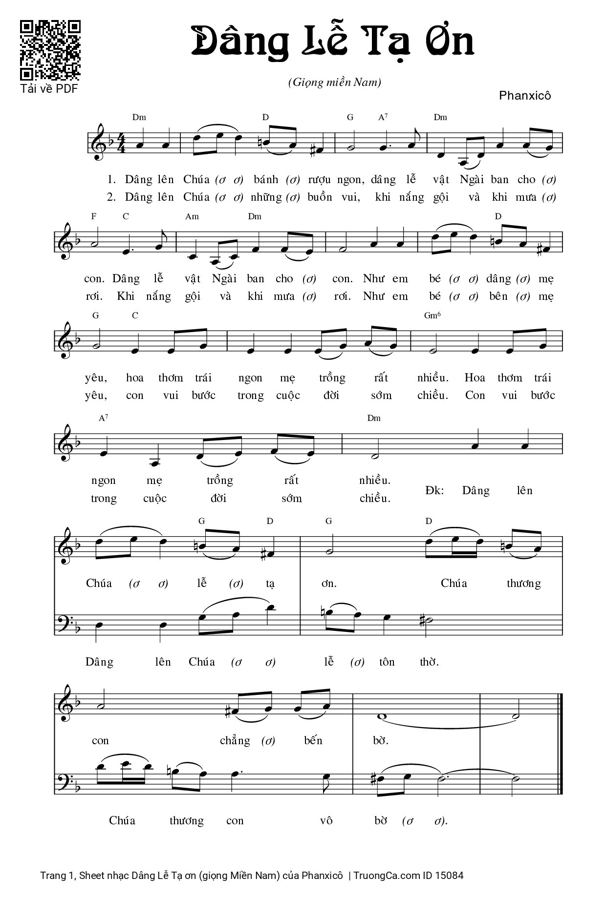 Sheet PDF of Dâng Lễ Tạ ơn (giọng Miền Nam)
