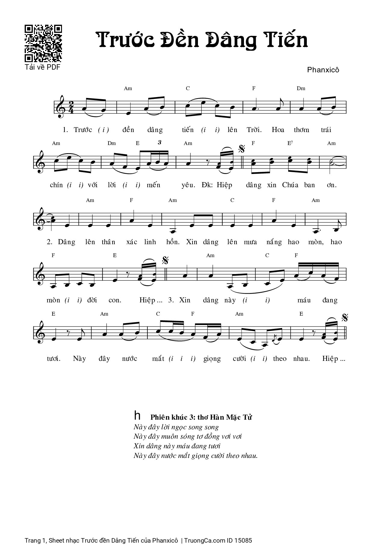 Page 1 of Sheet music PDF Trước đền Dâng Tiến - Phanxicô