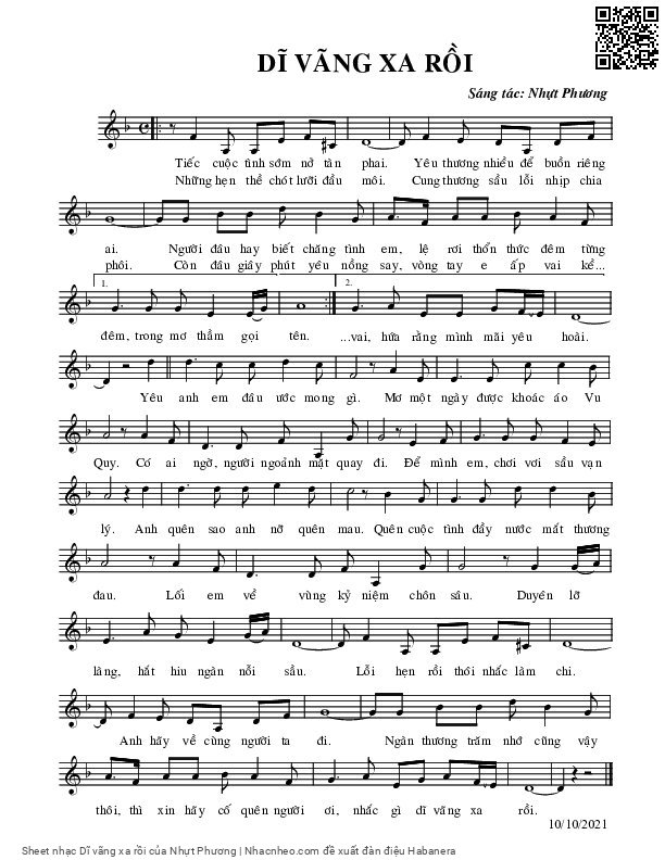 Sheet PDF of Dĩ vãng xa rồi