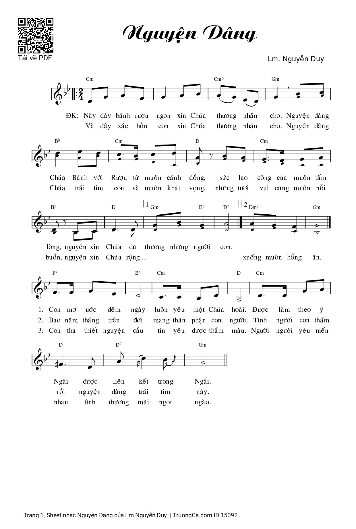 Page 1 of Sheet music PDF Nguyện Dâng - Lm Nguyễn Duy